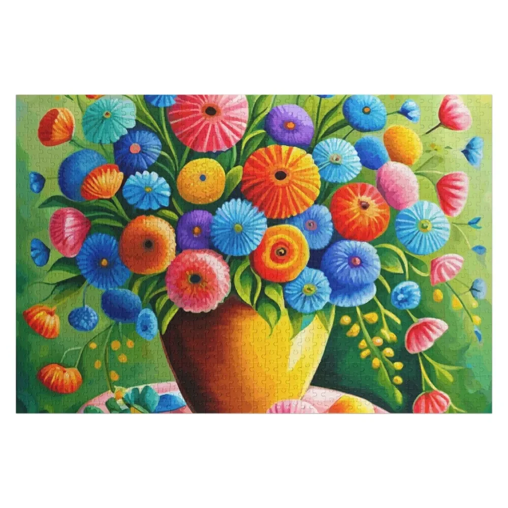 Vibrant Flowers in a Yellow Vase Still Life Painting Jigsaw Puzzle Custom Jigsaw Wooden Decor Paintings Puzzle