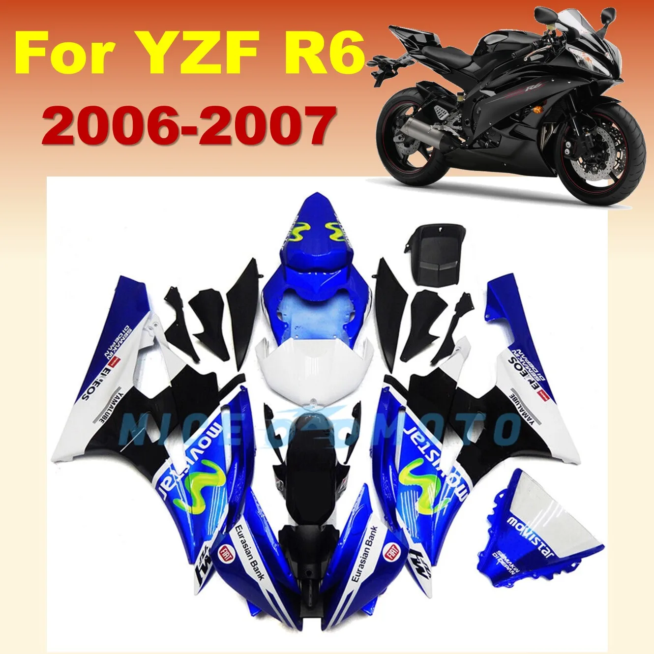 ABS Plastic Injection Fairings Kit For YAMAHA YZF-R6 YZFR6 2006 2007 YZF R6 06 07 YZF-R6 Movistar Bodywork