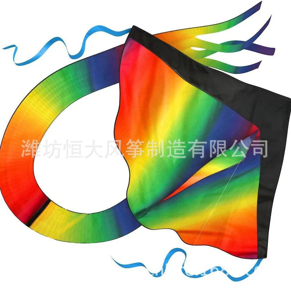 Weifang cometas triangulares con tira de arcoíris, cometa triangular de cabeza negra, fácil de volar, regalo de cumpleaños para niños