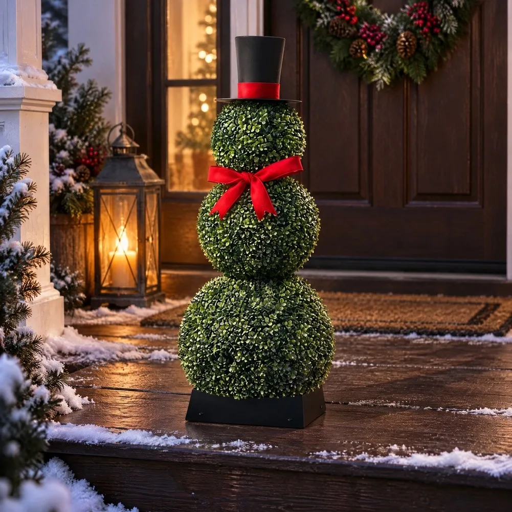 Green Plastic 27 Inch Snowman Shaped Topiary Frame For Christmas Outdoor Garden Yard Holiday Decoration DIY-Light Display