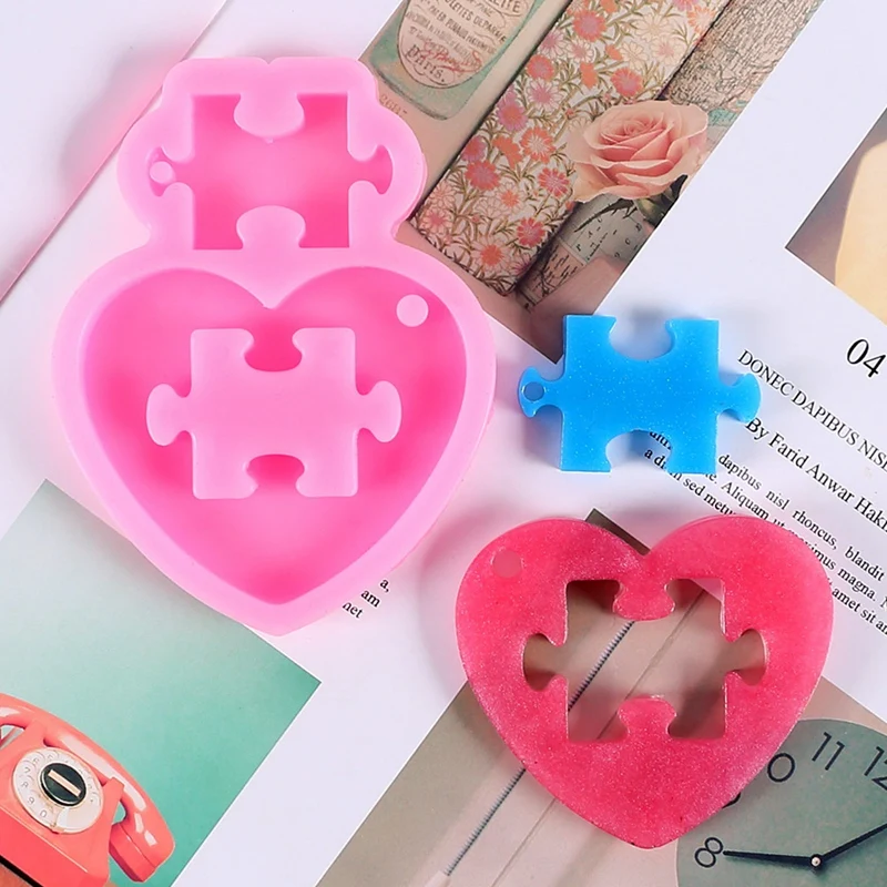 Love Puzzle Resin Casting Mold Heart Puzzle Pendant Keychain Silicone Mold Jigsaw Puzzle Epoxy Resin DIY Tools