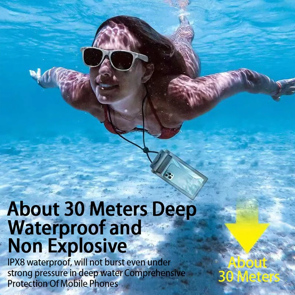 حقيبة سباحة عالية مقاومة للماء وحقيبة للهاتف المحمول كبيرة الحجم وشفافة تحت الماء وحقيبة حماية جافة لهاتف iPhone Xiaomi