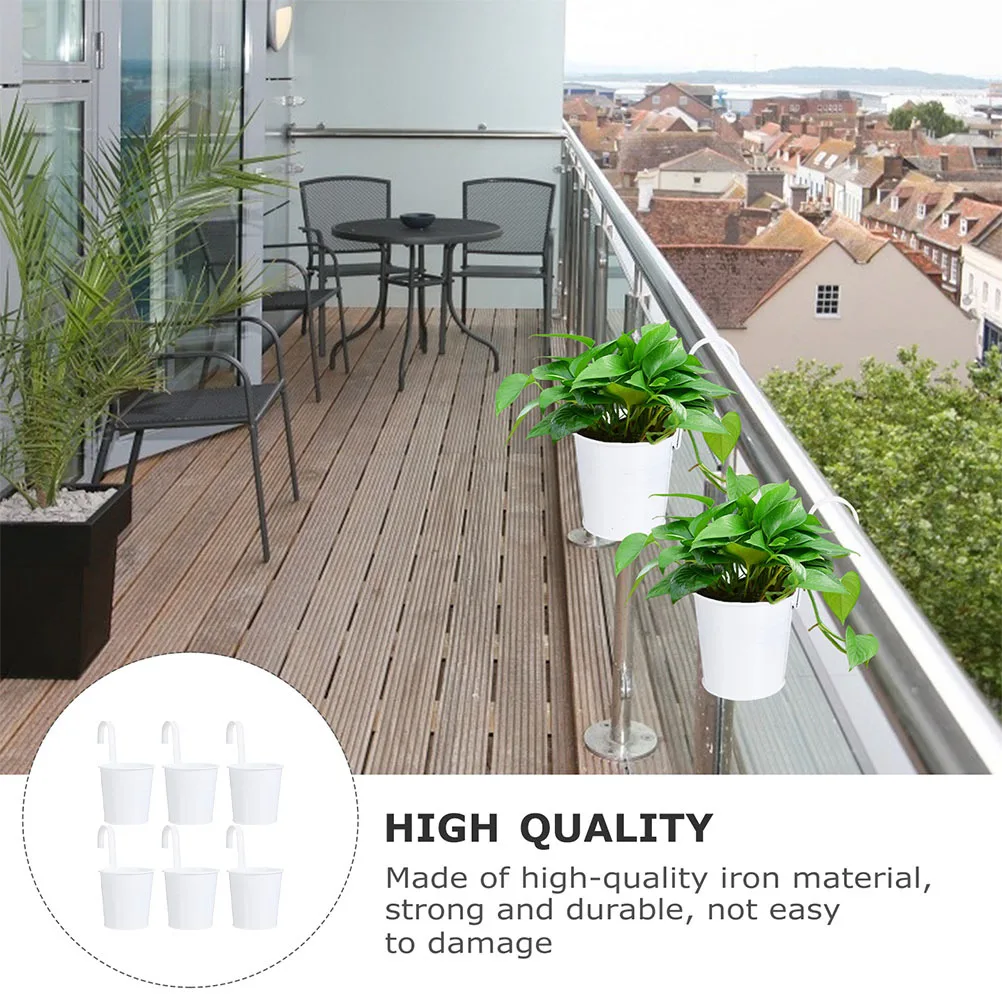 

6pcs Hanging Flower Pot Balcony Hanging Bucket With Drainage Hole Detachable Hook Iron Art Flowerpot Mini Flower Planter For
