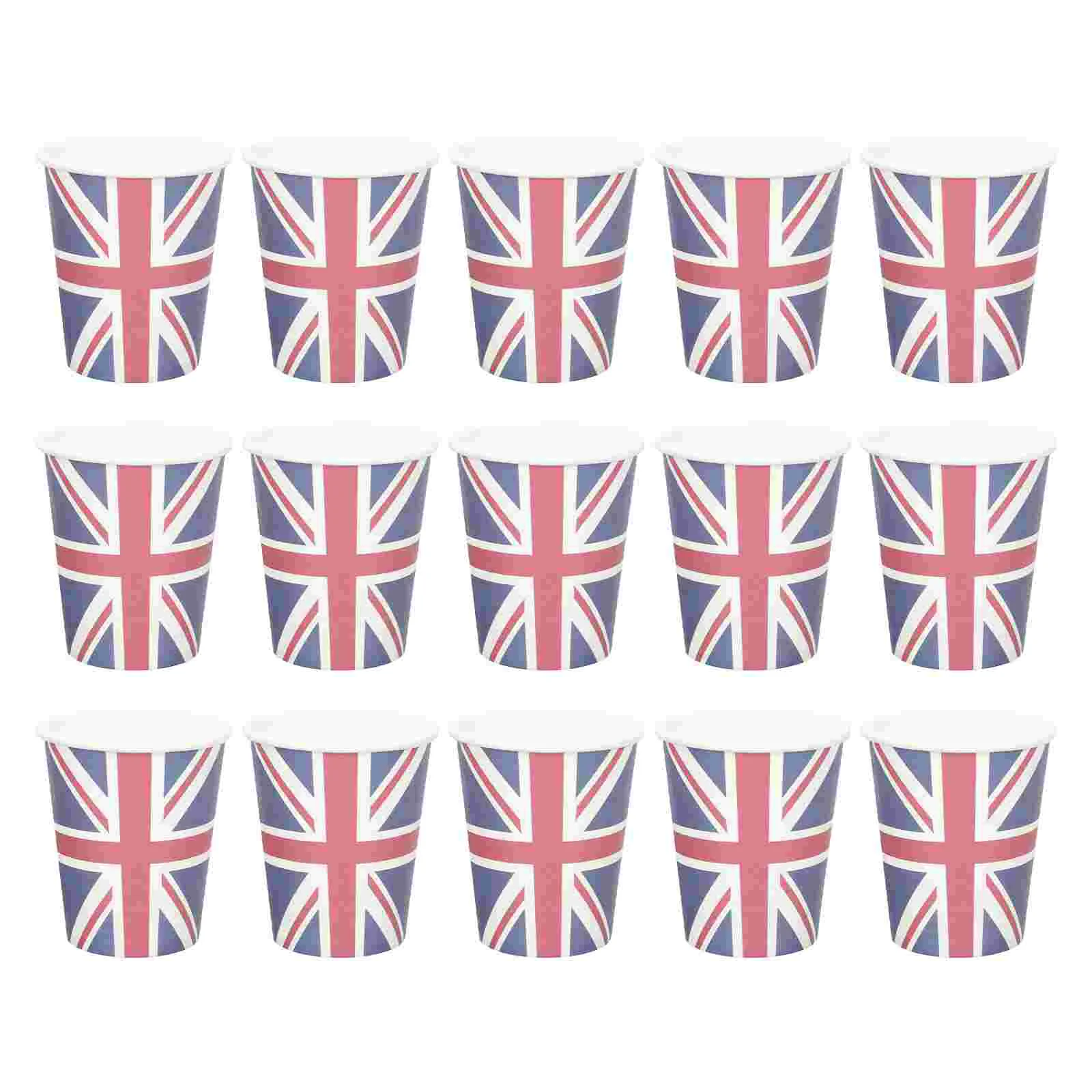 16 Pcs Union Jack British Flag Paper Cup Portable Juice Cups Decorative Water Coffee Patterns