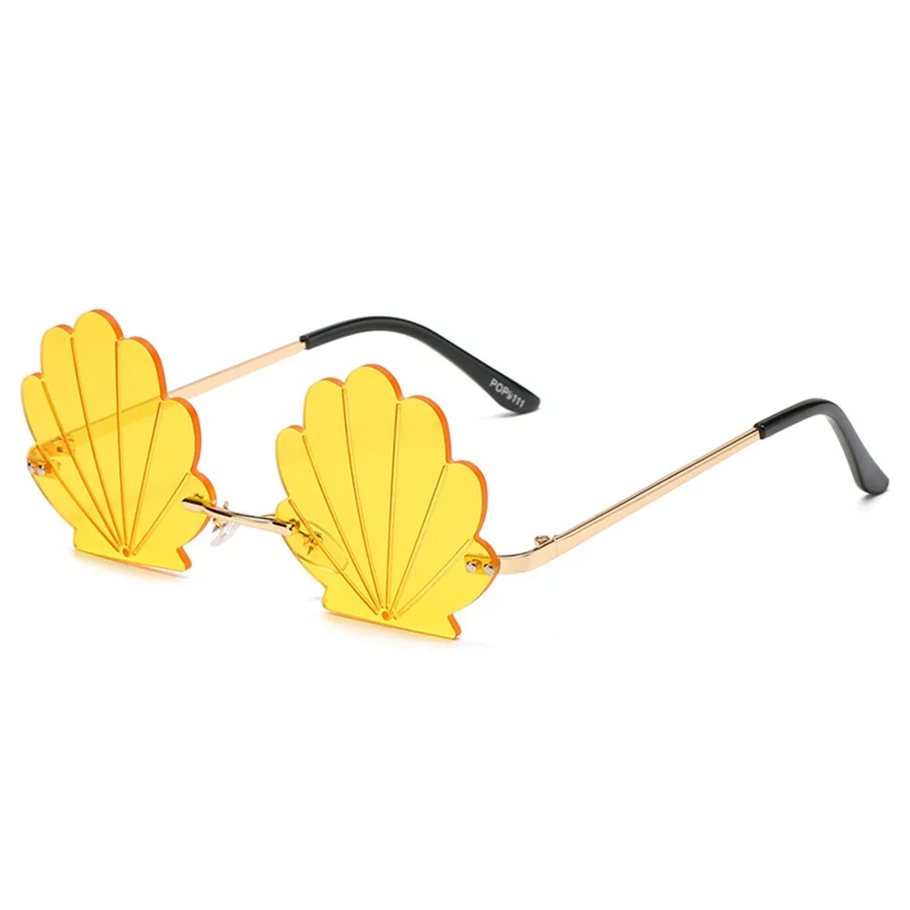 

Симпатичные солнцезащитные очки без оправы в форме ракушки в форме цветка, модные солнцезащитные очки с океанскими линзами, уникальные забавные оттенки для реквизита для фото, вечеринки