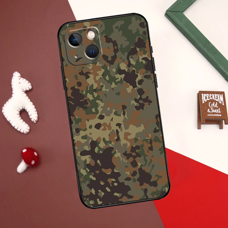 Custodia mimetica Flecktarn per iPhone 16 X XR XS Max 12 13 Mini Plus 11 12 13 14 15 Pro Max Cover posteriore