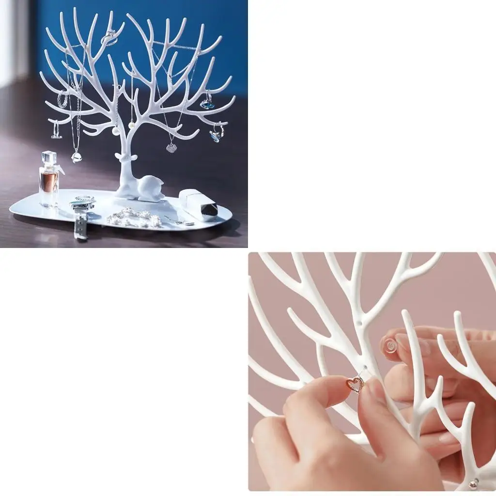 

Xmas Antler Jewelry Display Stand Earrings Necklaces Rings Bracelets Tray Tree