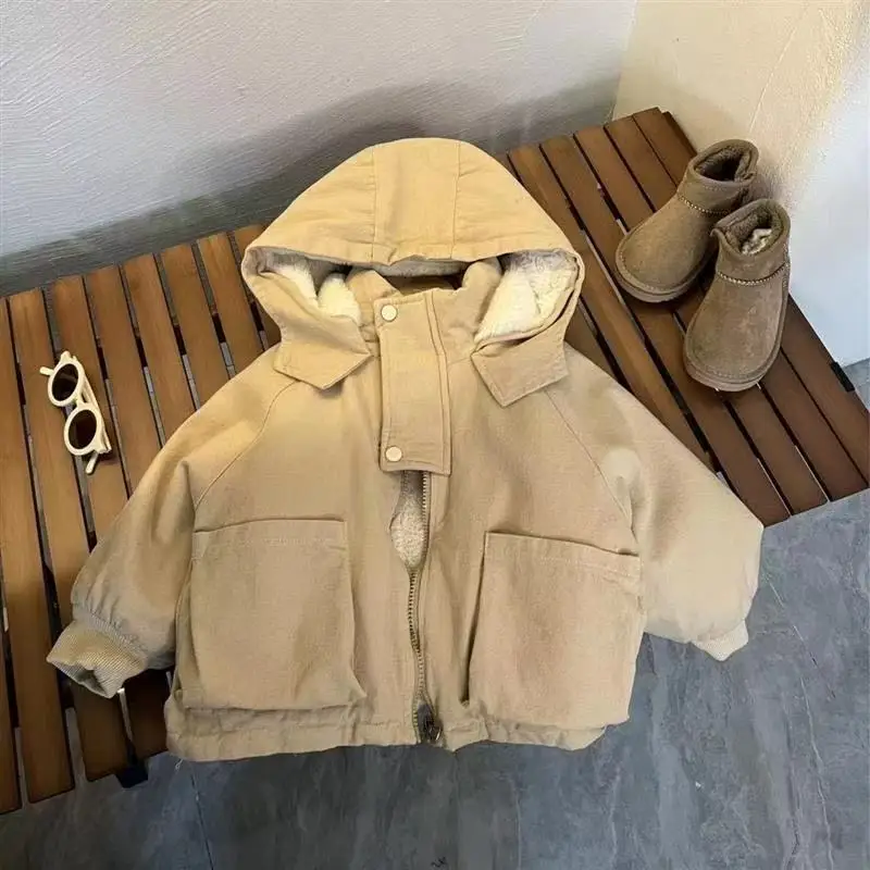 

Children's Hooded Jacket Autumn/Winter Clothing 2026 New Boys' Thick and Warm Coat with Velvet Kids Top
