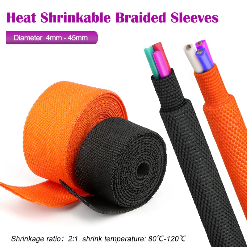 

PET Braided Cable Sleeve Heat Shrink Tube 4mm-30mm High Density Wear Resistant PET Auto Line Organizer Wire Protect Wrap Sheath