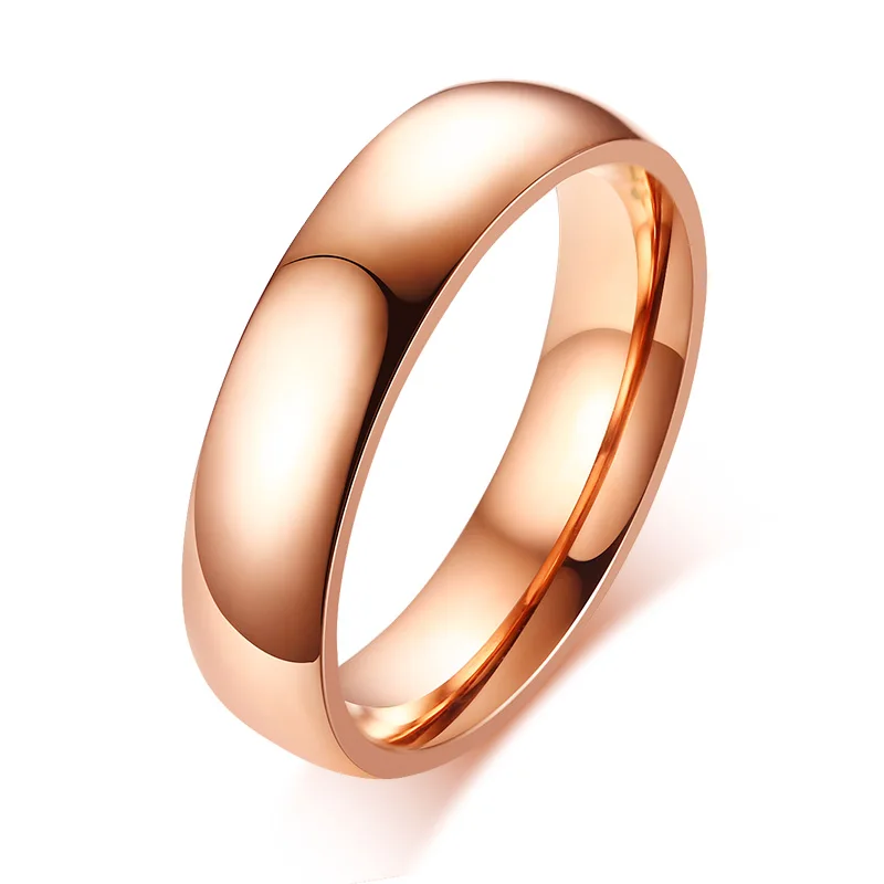 JHSL 5mm Unisex Women Men Stainless Steel Heart Rings Rose Gold Silver Color Fashion Jewelry USA Size 7 8 9 10 11