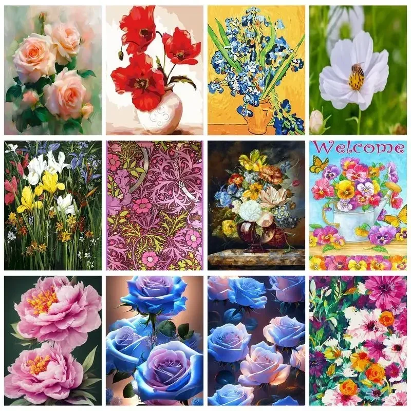 630842 Coloring By Number Kits For Adults Flowers Handpainted Diy Painting By Number Home Decoration Gift