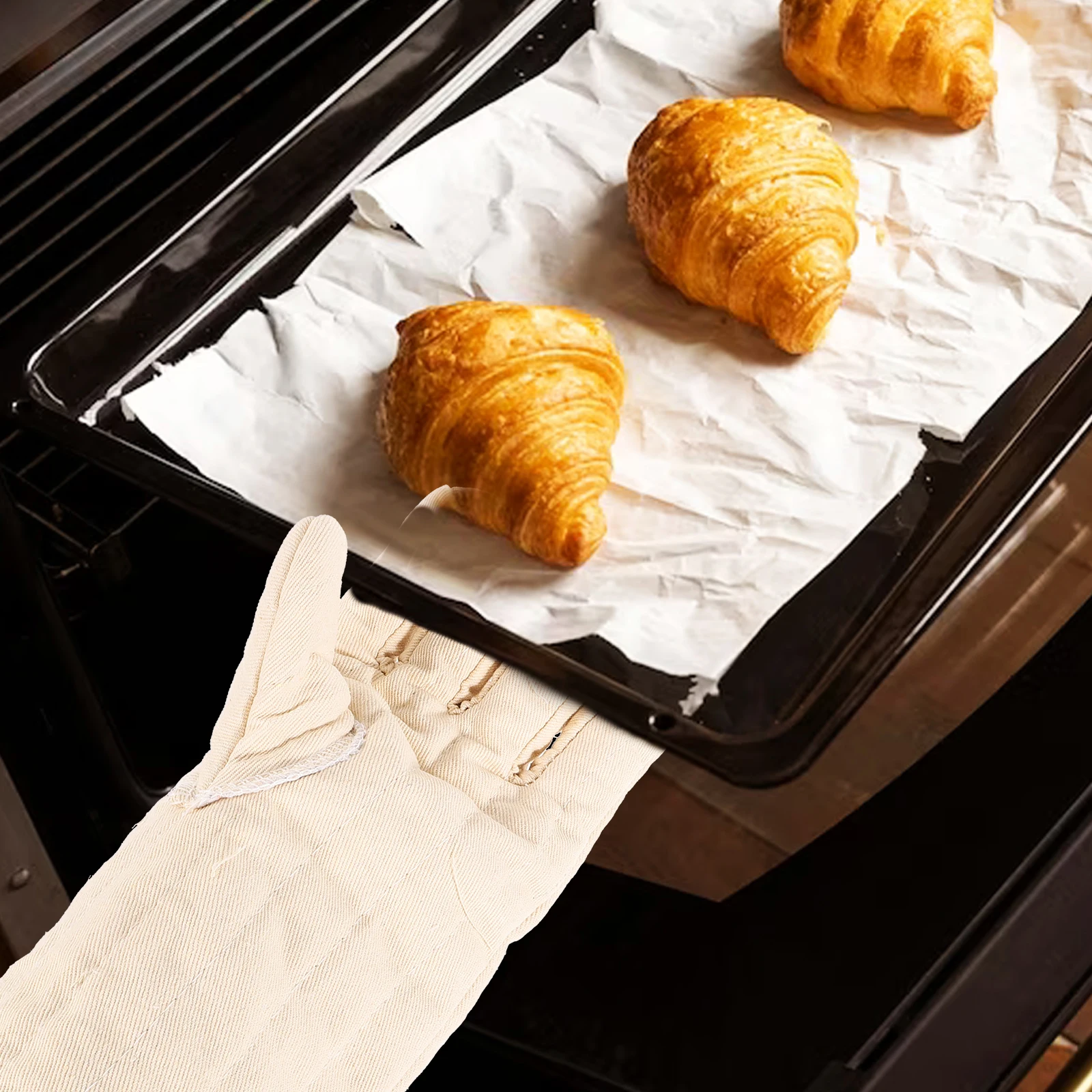 

1 пара перчаток для духовки, утолщенные термостойкие парусиновые перчатки для приготовления пищи, защитные перчатки для выпечки, гриля, барбекю, кухонные принадлежности