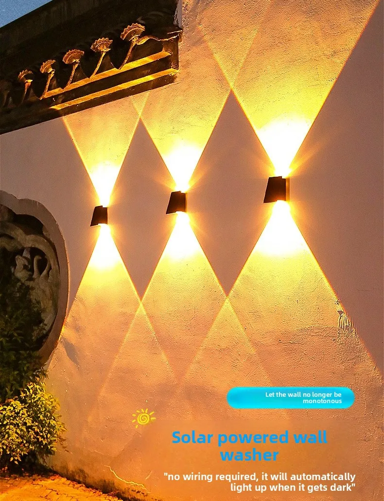 New solar wall lamp LED outdoor garden villa courtyard wall decoration up and down luminous spotlights wall washer