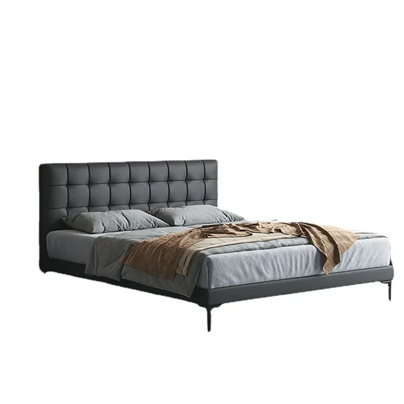 

Italian minimalist first-layer leather bed, light luxury style, double master bedroom bed, modern simplicity
