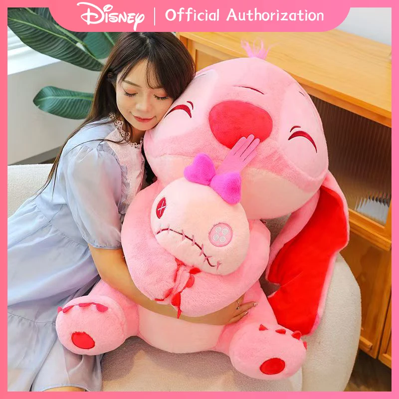 45CM-80CM New Disney Lilo & Stitch Plush Toy Cute Angel Stuffed Doll Anime Collection Memorable Souvenir Kawaii Birthday Gift