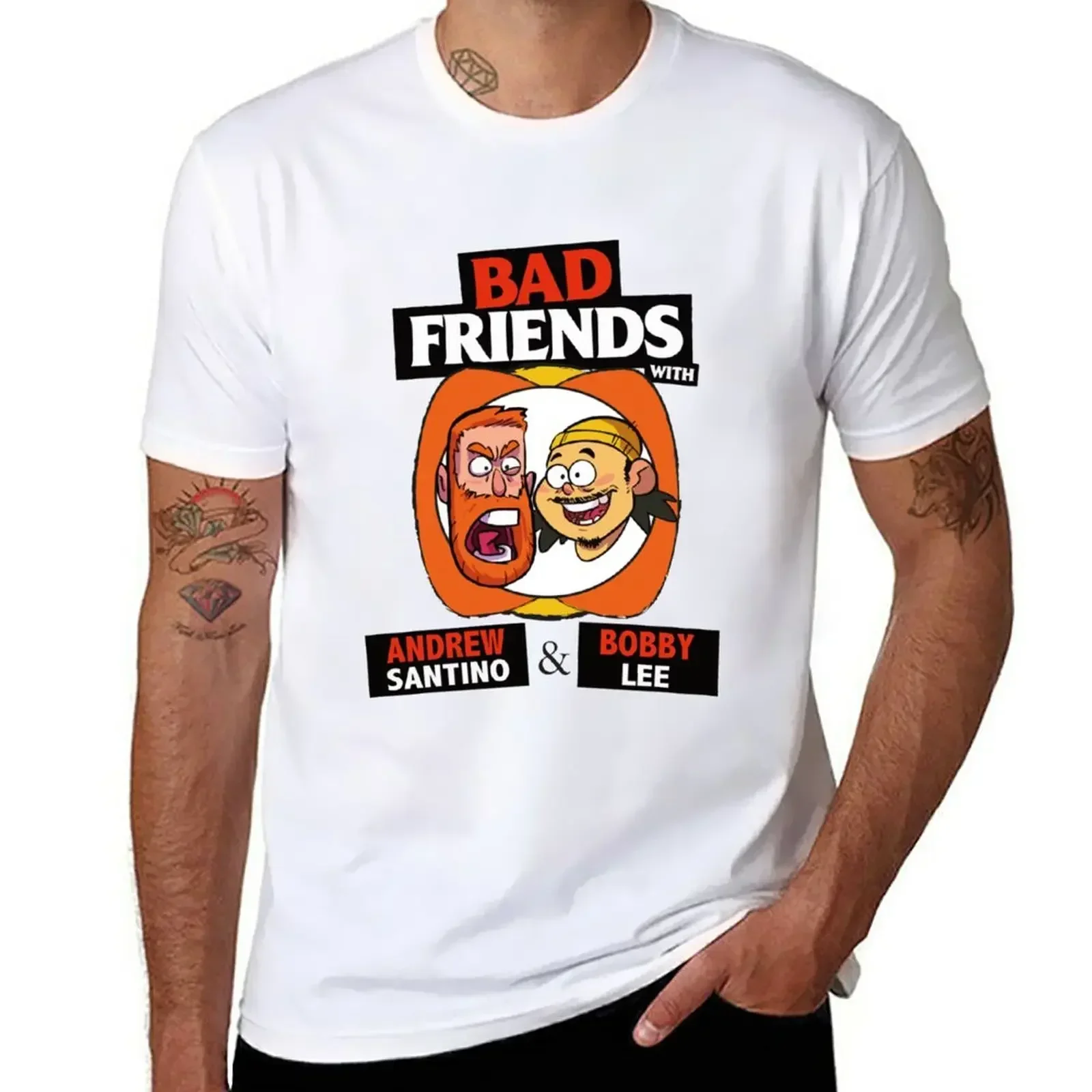 Outfits harajuku Crewneck BAD FRIENDS PODCAST  manga ANDREW SANTINO T-Shirt tees cute clothes mens t shirts casual stylish