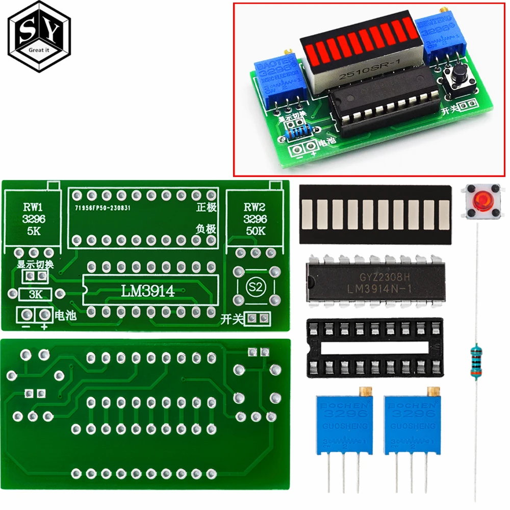 LM3914 10 Segment 3.7V Lithium 12V Battery Capacity Indicator Module Power Level Tester LED Display Electronic DIY Kits