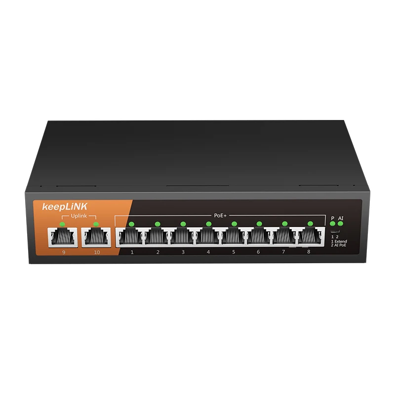 

KeepLiNK 10-Port Megabit Ethernet Switch with 8-PoE Ports and 2-Ethernet Uplink