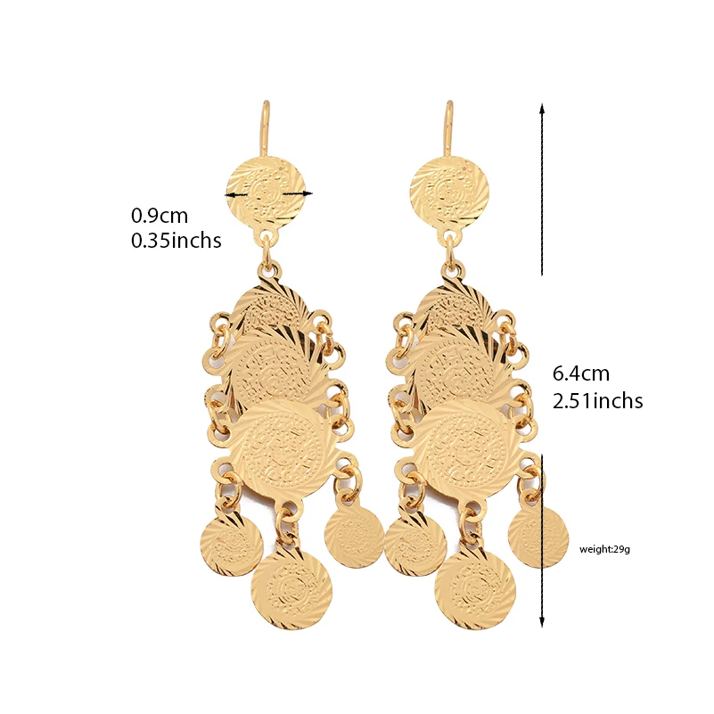 Coin Gold Color Earring For Women Men Arab Charm Pendant Earrings Banquet Jewelry Gift Coin Earrings for Wealth Transportation