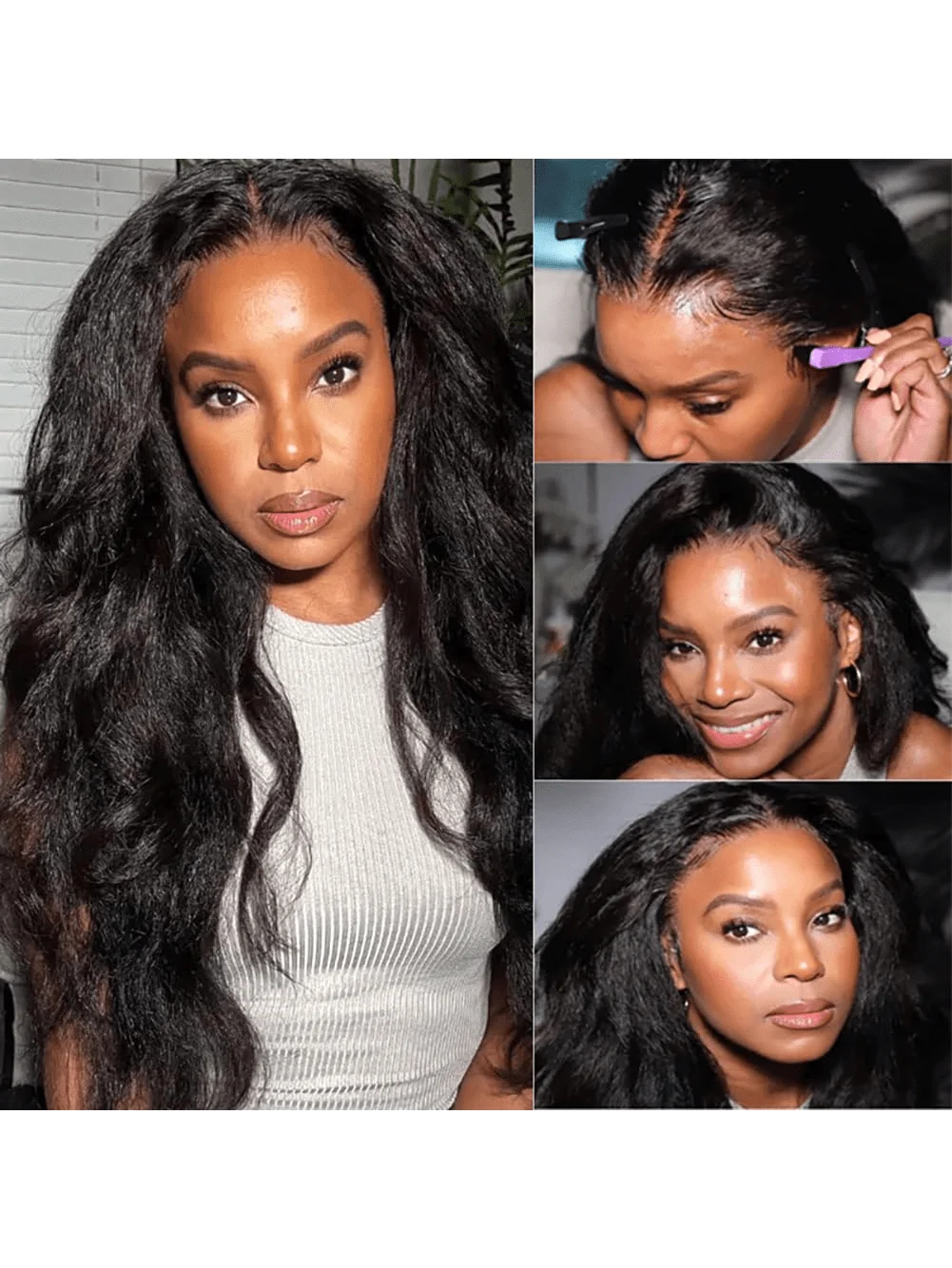

4C Curly Edges 13x4 Lace Closure Wigs Brazilian Hair 180Density 4C Kinky Curly Edges Hairline Wig Kinky Straight Lace Front Wigs