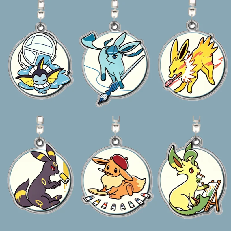

Eevee Vaporeon Jolteon Flareon Espeon Umbreon Sylveon Original Acrylic Handmade Cute Cartoon Anime Keychain Pendant Toy Gift