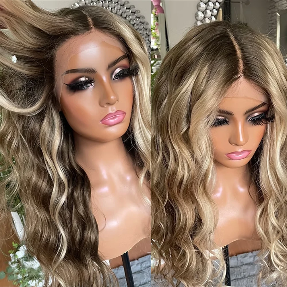 

13x4 вьющийся парик, синтетические парики спереди, пепельно-русый, платиновый, мелирование, парик спереди, темные корни, расплавленный, реалистичный вид, HD кружево