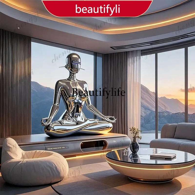 03 sculpture mechanical Ji cross-legged sitting floor lamp electroplating appearance KTV bar decoration ornament