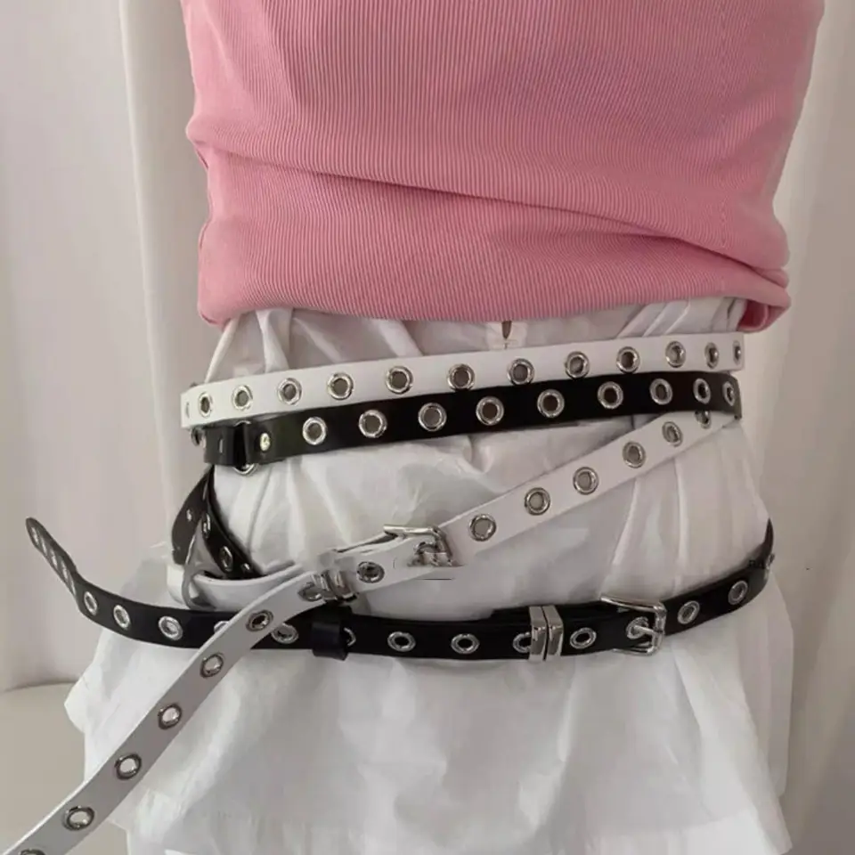 Adjustable PU Leather Double Circle Waist Chain Y2K Wide  display picture 1