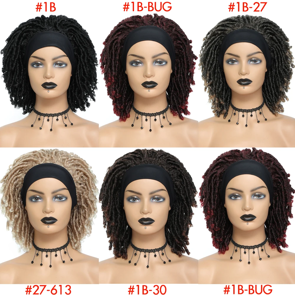 Dreadlock Headband Wigs for Black Women UPJOY Soft Short Twist Wig Synthetic Braided Wigs with Headband Attached Faux Locs Wigs