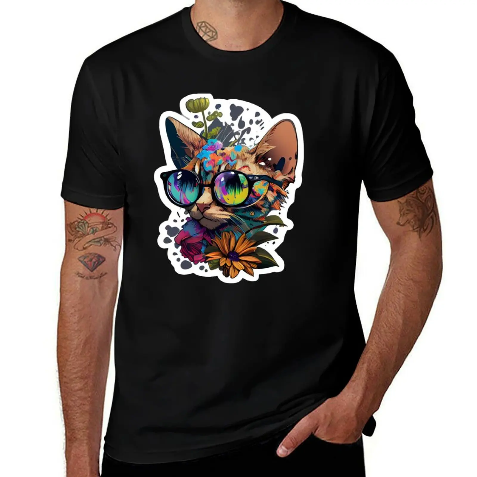 

Bengal cat artwork with glasses T-Shirt Personalized t-shirt cotton man t-shirts summer top vintage anime shirt tshirts for men