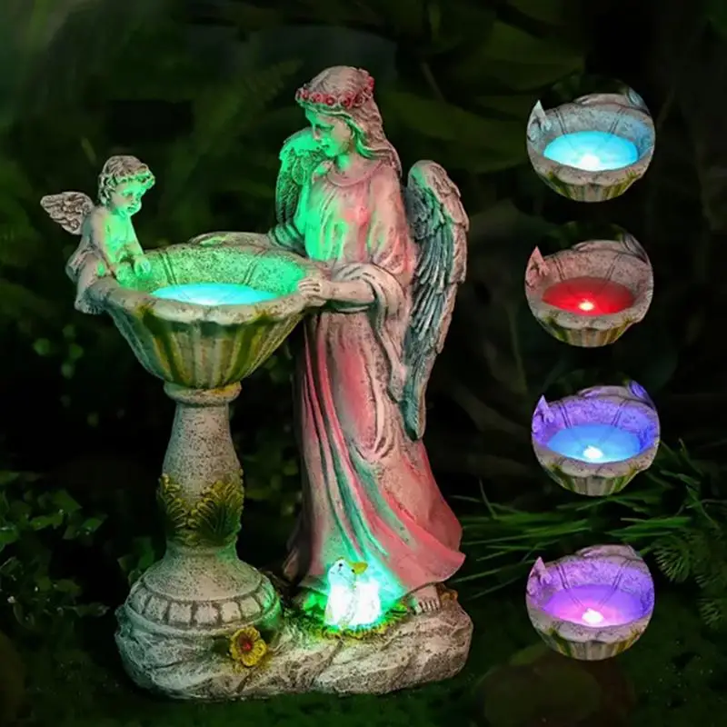 Estatuas de ángel para jardín, Ángel de resina para jardín, estatuas de jardín al aire libre con luz Solar, estatuas de ángel, ángeles de jardín con baño de pájaros