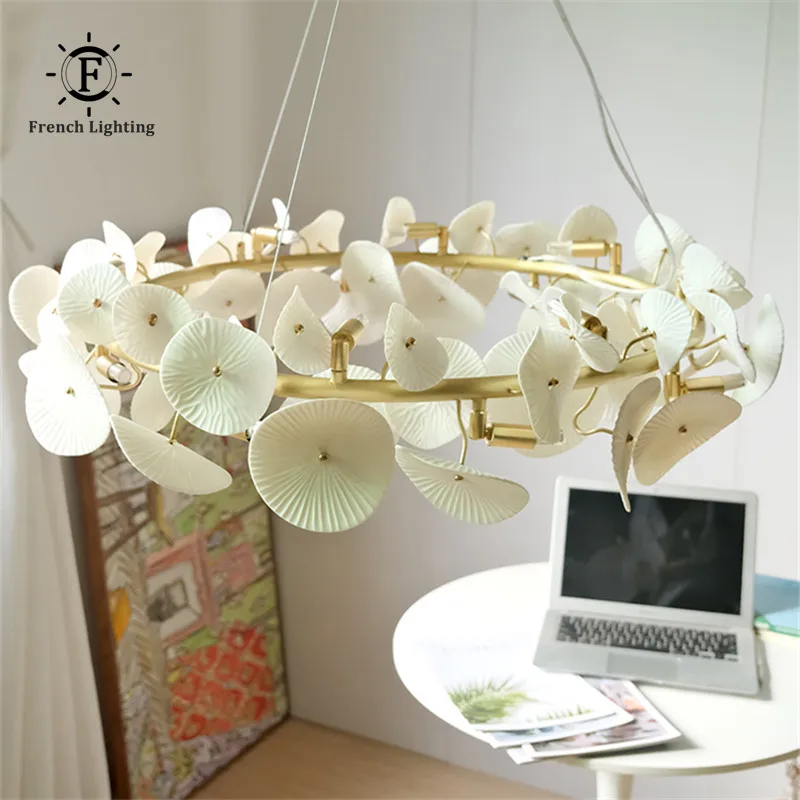 

Living Room Flower Ceiling Chandelier French Cream Wind Bedroom Dining Room Decor Hanging Lamp Modern Interior LED Pendant Light