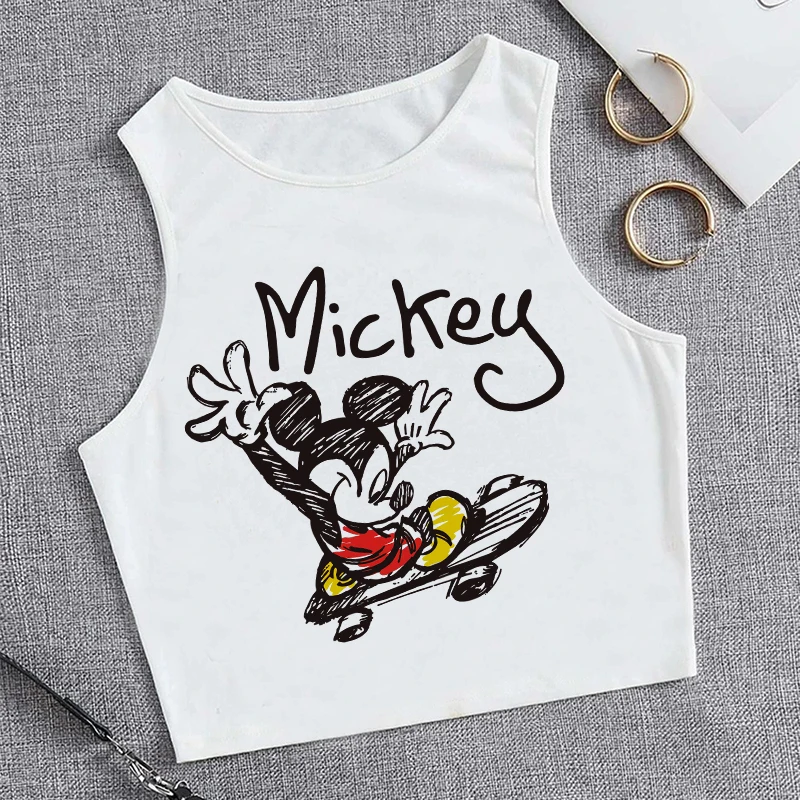 90s Y2k Vest Mickey Minnie Mouse Crop Top T-shirt Women Tank Top T Shirt Female Tshirt Clothes Kawaii Disney Cropped Tshirt