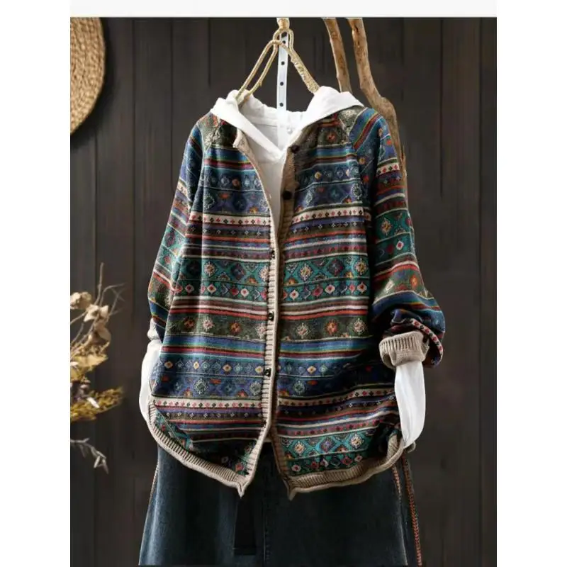 محبوك سترة للنساء 2025 الخريف الشتاء سترة جديدة محبوك تنوعا فضفاض Vintage سترة علوية غير رسمية بأكمام طويلة