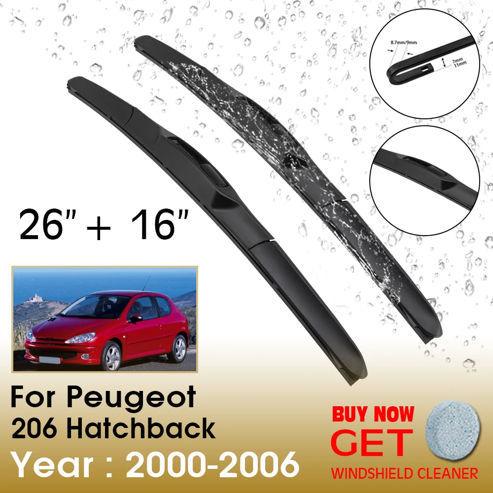 

Car Wiper Blade For Peugeot 206 Hatchback 26"+16" 2000-2006 Front Window Washer Windscreen Windshield Wipers Blades Accessories