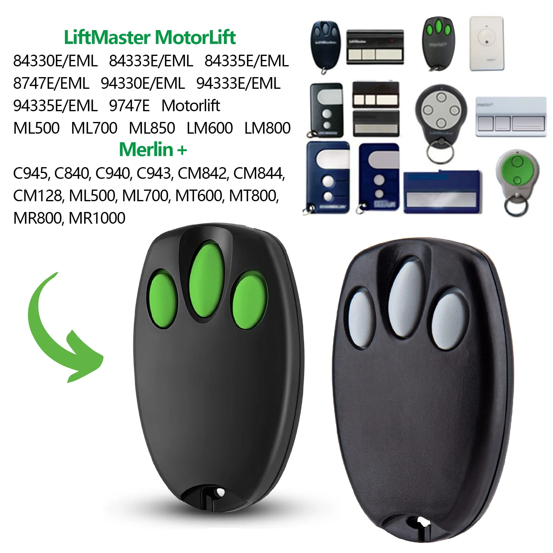 Garage Door Remote for MERLIN+2.0 E960 E945 E943 Merlin C945 Garage remote Liftmaster 84335 94335 TX4UNI 433MHZ Hand Transmitter