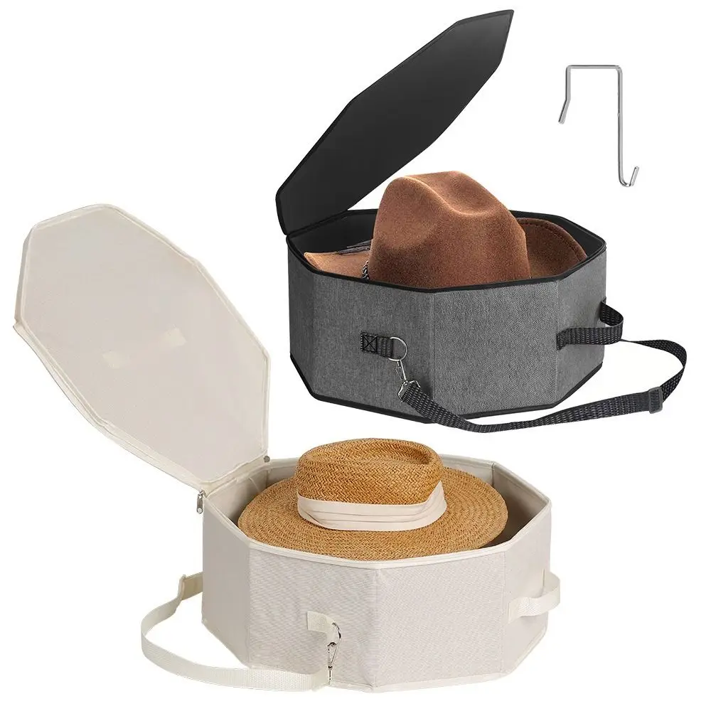 

With Carry Handles Foldable Hat Case Stackable Cardboard Support Hat Storage Box Dustproof With Hook Cowboy Hat Organizer