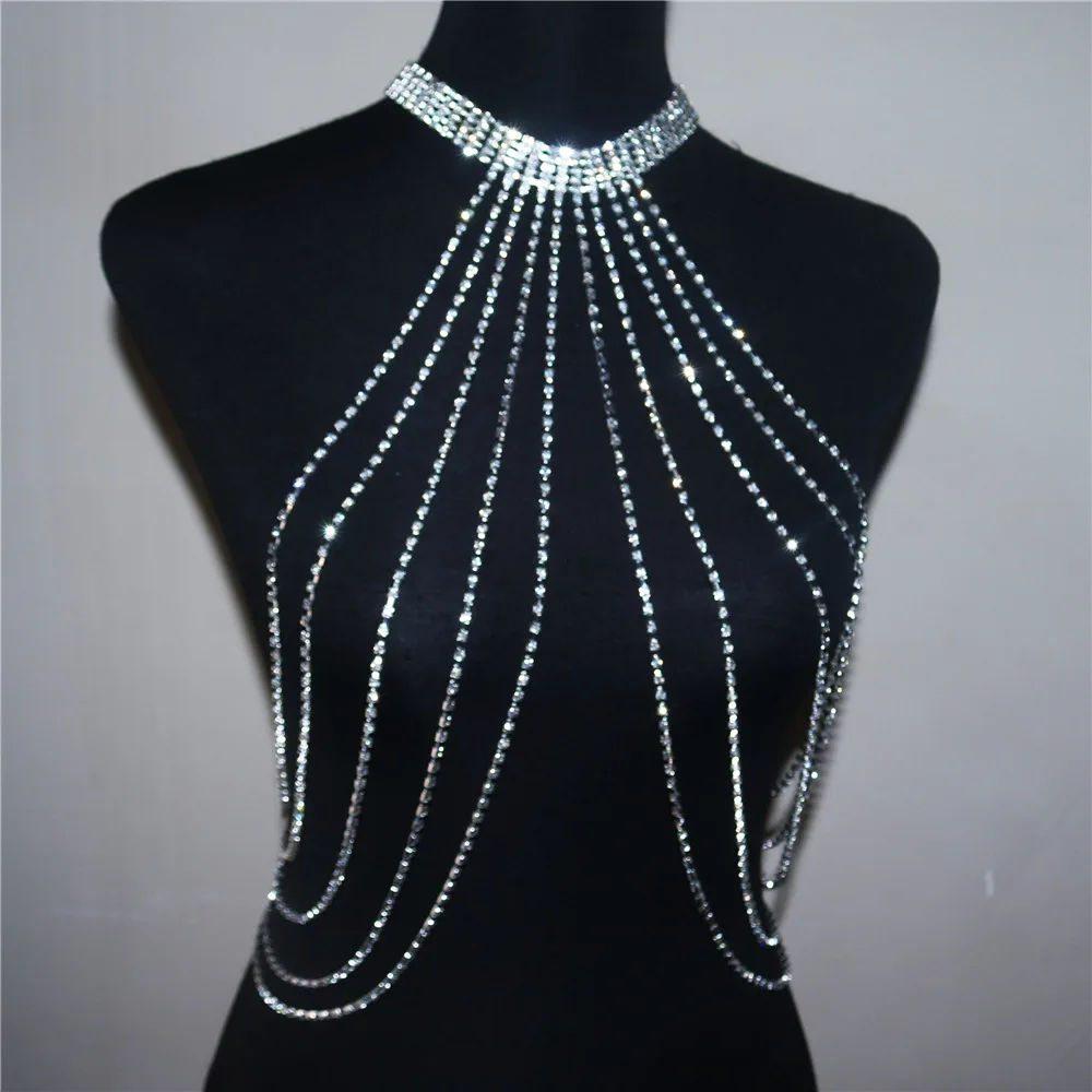 Sexy Body Jewelry Necklace Bikini Chest Chain Makeup Dance Lumbar Chain Crystal Dress Skirt Chain портупея underpants Bra