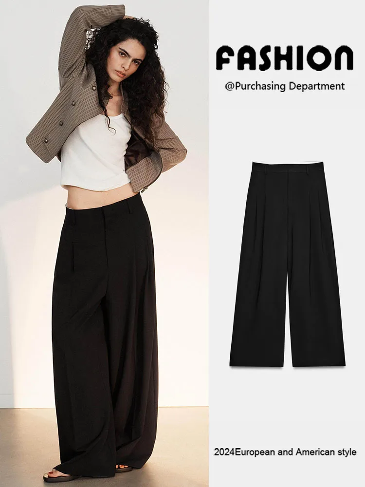 

Spring New Arrival Women's Faion Casual Loose Wide Leg Pants Pleated Comfortable High Waist Long Trousers Ethnic Sle