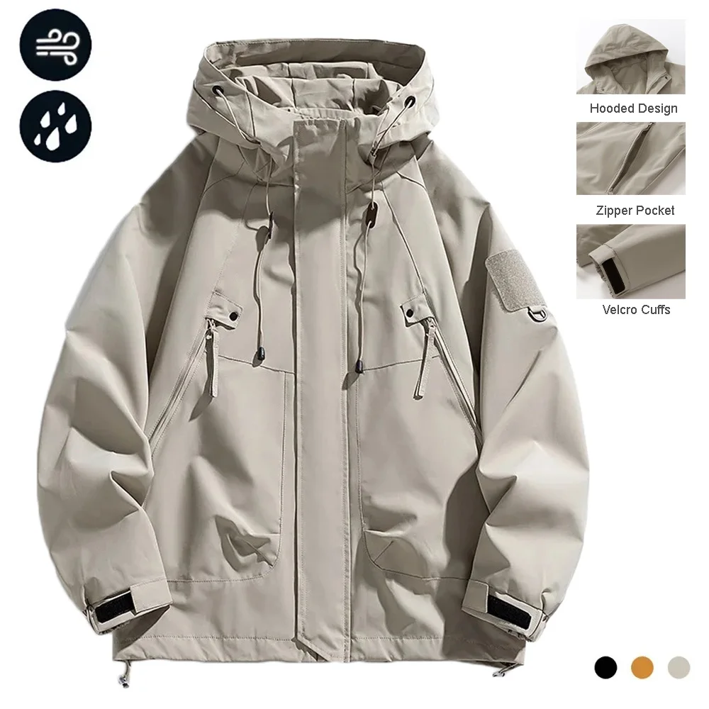 

Spring Autumn Men's Jacket Casual Hooded Windproof Outwear Camping Hiking Climbing Outdoor Jackets Male Trendy Streetwear