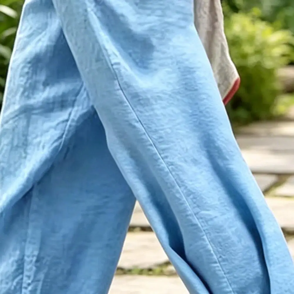 

Relaxed Fit Pants Adjustable Drawstring Loose Fit Skin Friendly Wide Leg Trousers Pure Color Casual Summer Trousers