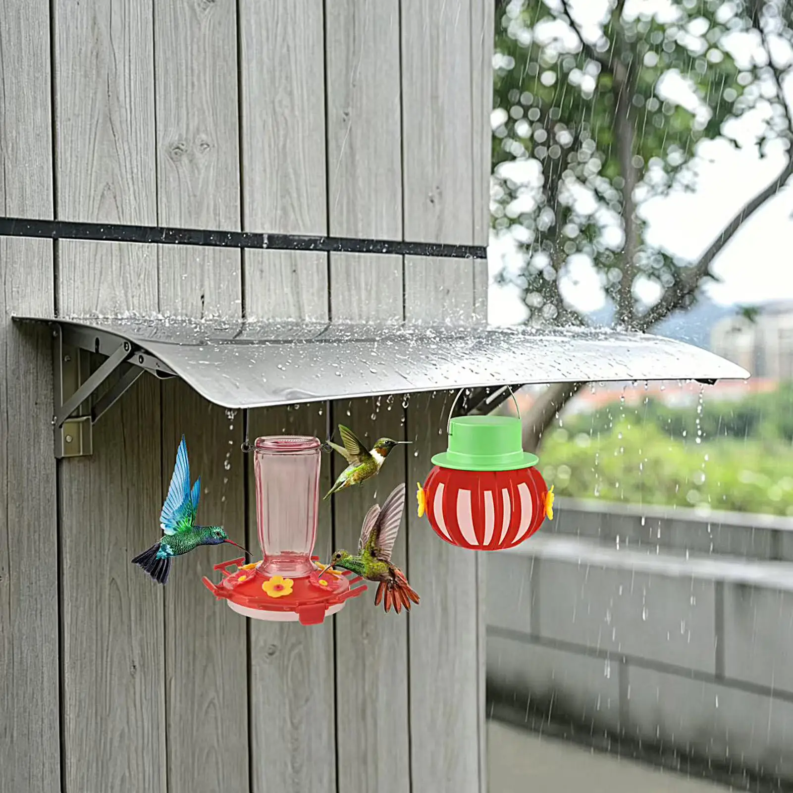 Bird Feeder Baffle Protective Weatherproof Stainless Steel Outdoor Bird Feeder Umbrella Cover for Porch Front Door Window Office