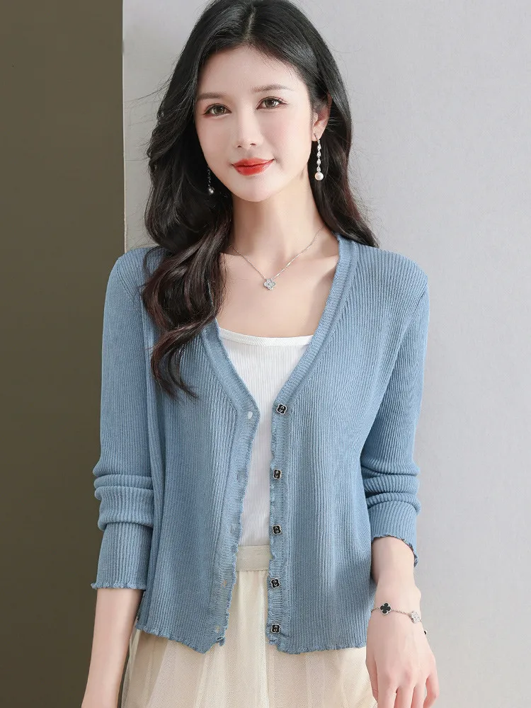 

High Quality Ice Silk Sunscreen Knitted Cardigan Jacket for Women's Summer Thin High-end Shawl, Paired with Skirts for Summer