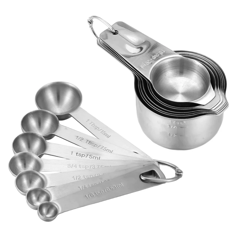 

Stainless Steel Measuring Cups And Spoons Set Of 14 Pieces,7 Nesting Cups And 7 Stackable Spoons Professional Portable