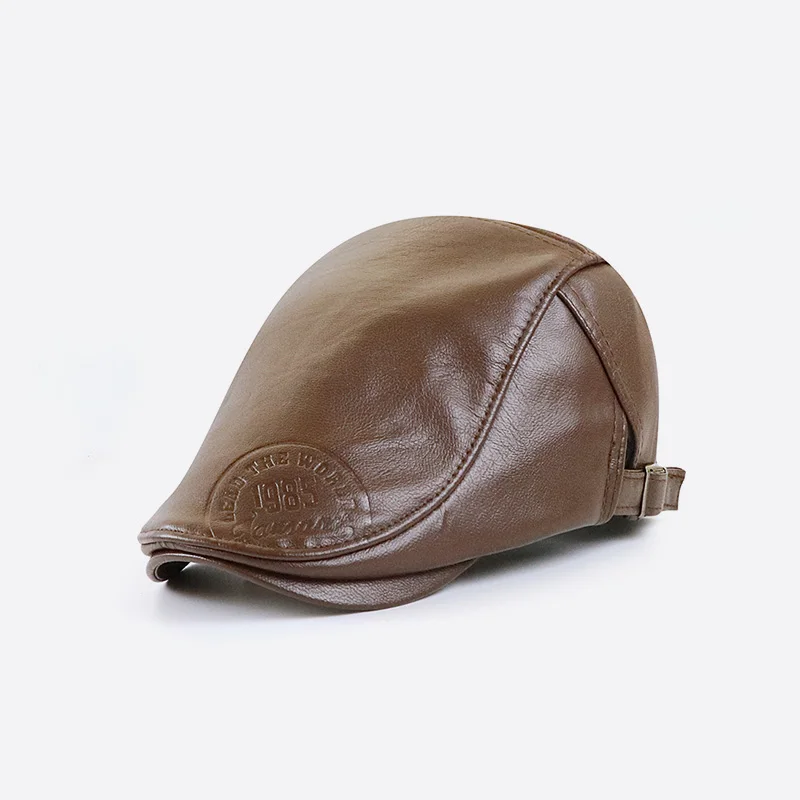 Retro Beret Hats For Men Autumn Winter Faux Leather Gatsby Hat Middle-aged Men's Visor Golf Driving Flat Cap Herringbone Ivy Cap