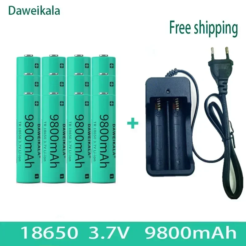 2023brand new rechargeable battery 3.7V 18650 9800mAh capacity lithium-ion flashlight rechargeable battery+charger