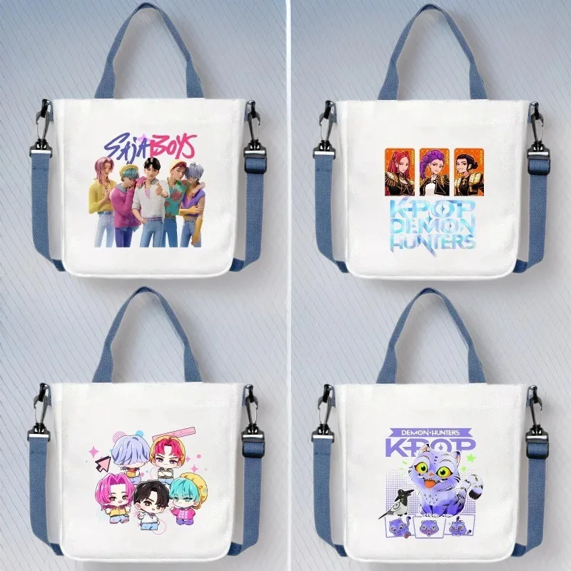 

K-pop Demon Hunters Canvas Fashion Shoulder Bag for Boys Girls Anime Crossbody Bags Students Probable Handbag Simple Tote-bag