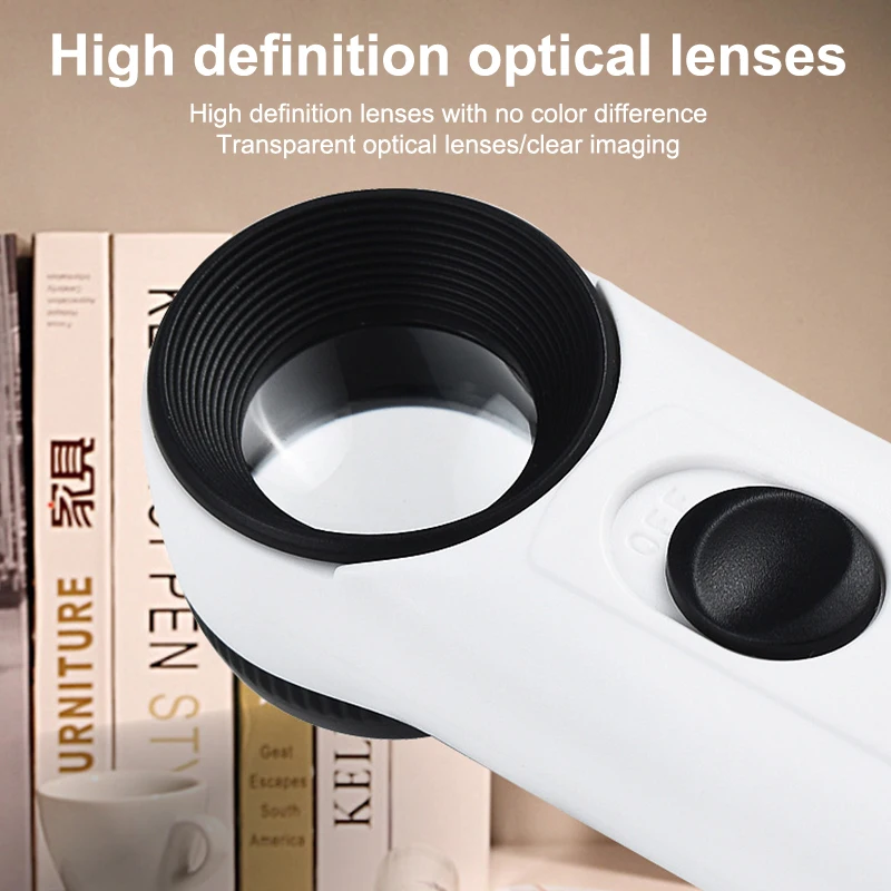 40X Handheld Magnifier With Two LED Lights Identification Jewelry Jade Mirror HD Magnifying Glass