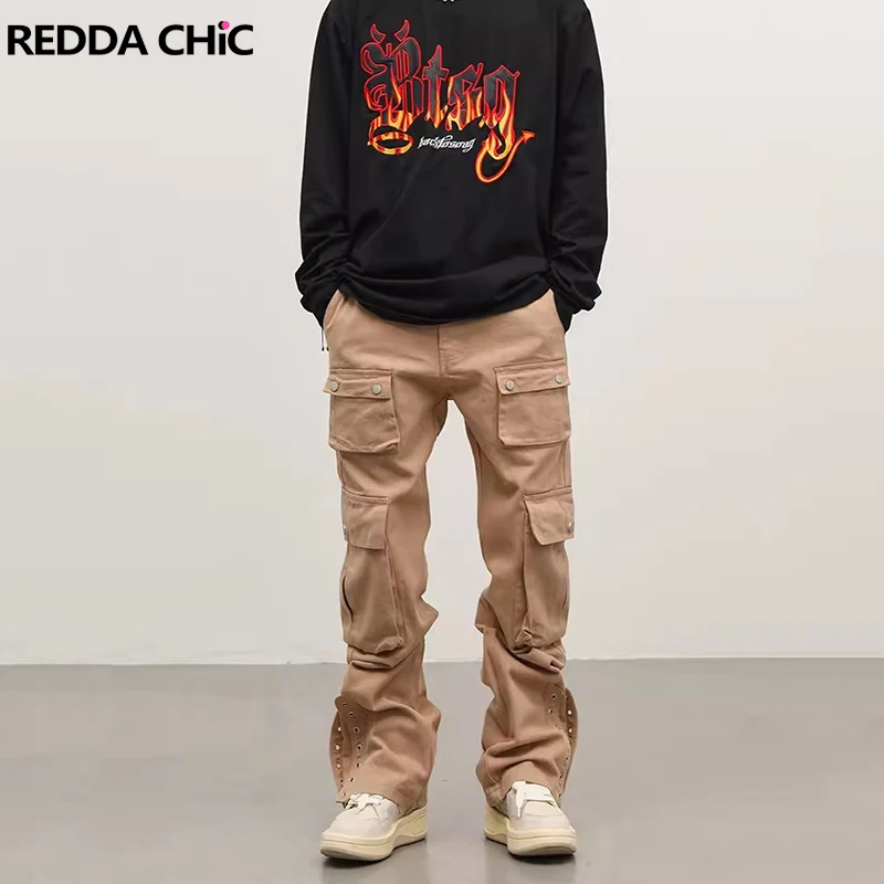 

REDDACHIC Multi-pocket Cargo Jeans for Men Big Size Rings Patchwork Wide Leg Casual Pants Hiphop Baggy Jeans Y2k Vintage Clothes