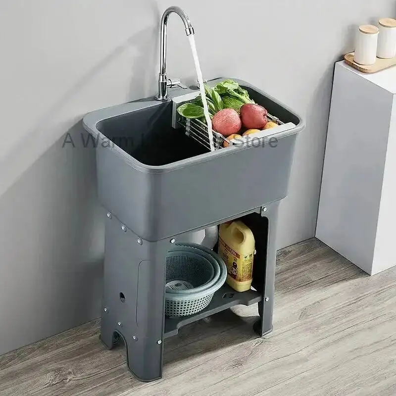 

PP Plastic Kitchen Sinks Home Vegetable Sink Minimalist Commercial Kitchen Accessories Floor-standing Large Sinks for Kitchen